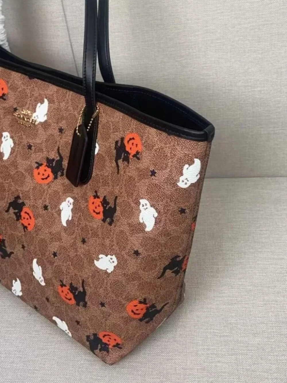 Coach City Tote In Signature Canvas With Halloween Print CW450